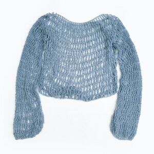 Handmade Mohair Crochet Oversized Open Knit Sweater in Baby Blue